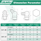 OURU Grease Fittings Assortment, 120PCS SAE Zerk Grease Fittings NPT 1/4" 1/8", Straight 45 90 Degree Grease Nipple for Grease Gun