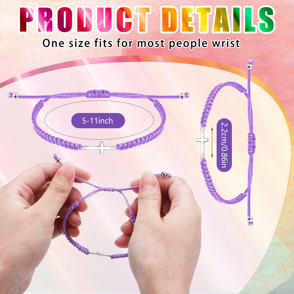 Junkin 50 Pcs Cross Bracelet Bulk Christian Gift,Bright Color