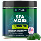 Secret Element Sea Moss Gummies 1300MG for Women and Men, Irish Sea Moss with Bladderwrack & Burdock Root, Vegan Sea Moss Gummies, Sugar Free, Non-GMO, Apple Flavor, 60 Gummies