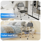 4 in 1 Folding Bedside Commode Chair for Elderly with Arms and Back,Adjustable Height Raised Toilet Seat with Handles,Adults Potty Chair for Seniors,Disabled Holds Up to 350 lbs (PU Soft Seat)