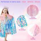 Meland Princess Dress Up for Girls 3-8, Mermaid Cape with Crown, Dress Up Clothes for Girls Birthday Gift, Christmas, Halloween Role Play Costumes, Toys for Kids Toddlers Pretend Play