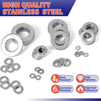 1100 Pcs Flat Washers Assortment Kit – 304 Stainless Steel, 9 Metric Sizes (M2–M12), Metal Washers for Screws and Bolts – Ideal for Automotive, Construction, Industrial, and DIY Use