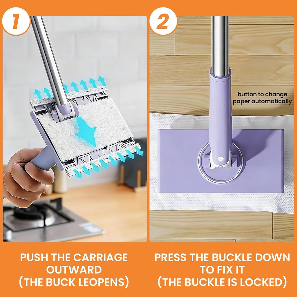 Snap Grip Mini Mop,Convenient Cloth Changing Mini Mop,Retractable Gap Dust Cleaner Flat Mops with Locking Head &Sweeping Cloths,（1mop + 5random Color Rags (Purple)