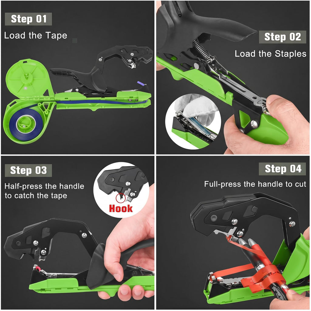 FUNTECK Easy & Fast Plant Tying Machine for Tomatoes, Grapes, Cucumbers - Professional Tying Tool Saves Labor with Spare Tapes and Staples, Green/Black