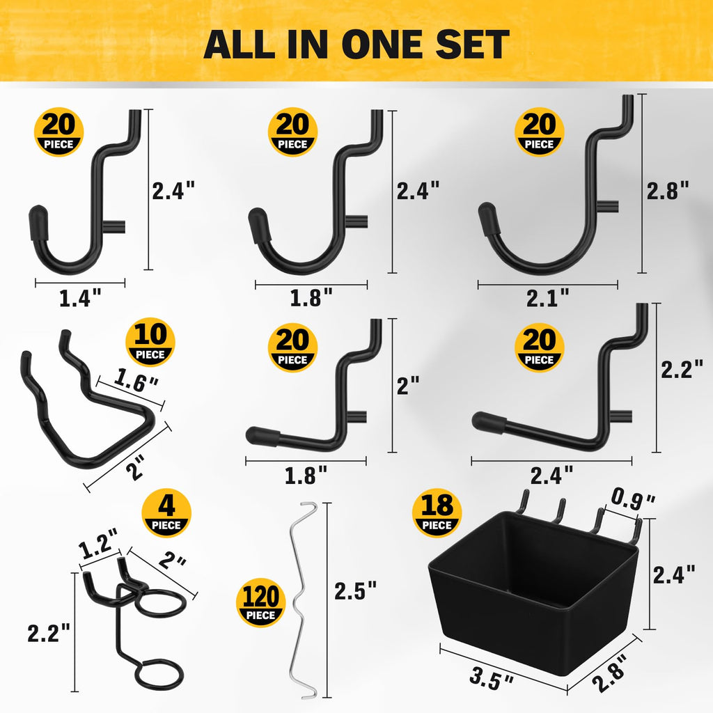 ELEAD 286-Piece Extra Thick Pegboard Hooks Set, 1/4" Heavy Duty Black Peg Board Organizer Accessories with Bins, Metal Pegboard Accessories with Pegs Lock, Peg Board Hooks for Hanging