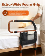 Sangohe Bed Rail for Elderly, Bed Assist Grab Bar Handle with Storage Pocket, Safety Bed Rails for Elderly Adults Getting in & Out of Bed at Home and Dorm, Reddish Brown, 504A02