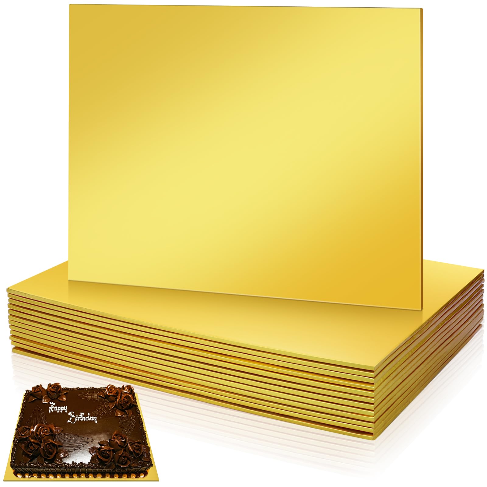 Jingmore 12 Pcs Half Sheet Rectangle Cake Drum Board Greaseproof Rectangle Cake Boards 1/4 Inch Thick Foil Corrugated Plate Drum Base for Desserts Display(14 x 19 Inch,Gold)