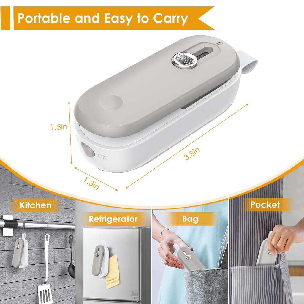 FEPPO Mini Bag Sealer, Bag Sealer with Cutter 2 in 1 Heat Sealer, Portable Chip Sealer Handheld Food Sealer Mini Sealing Machine For Plastic Bags Chip Bags Food Storage (Battery Included)