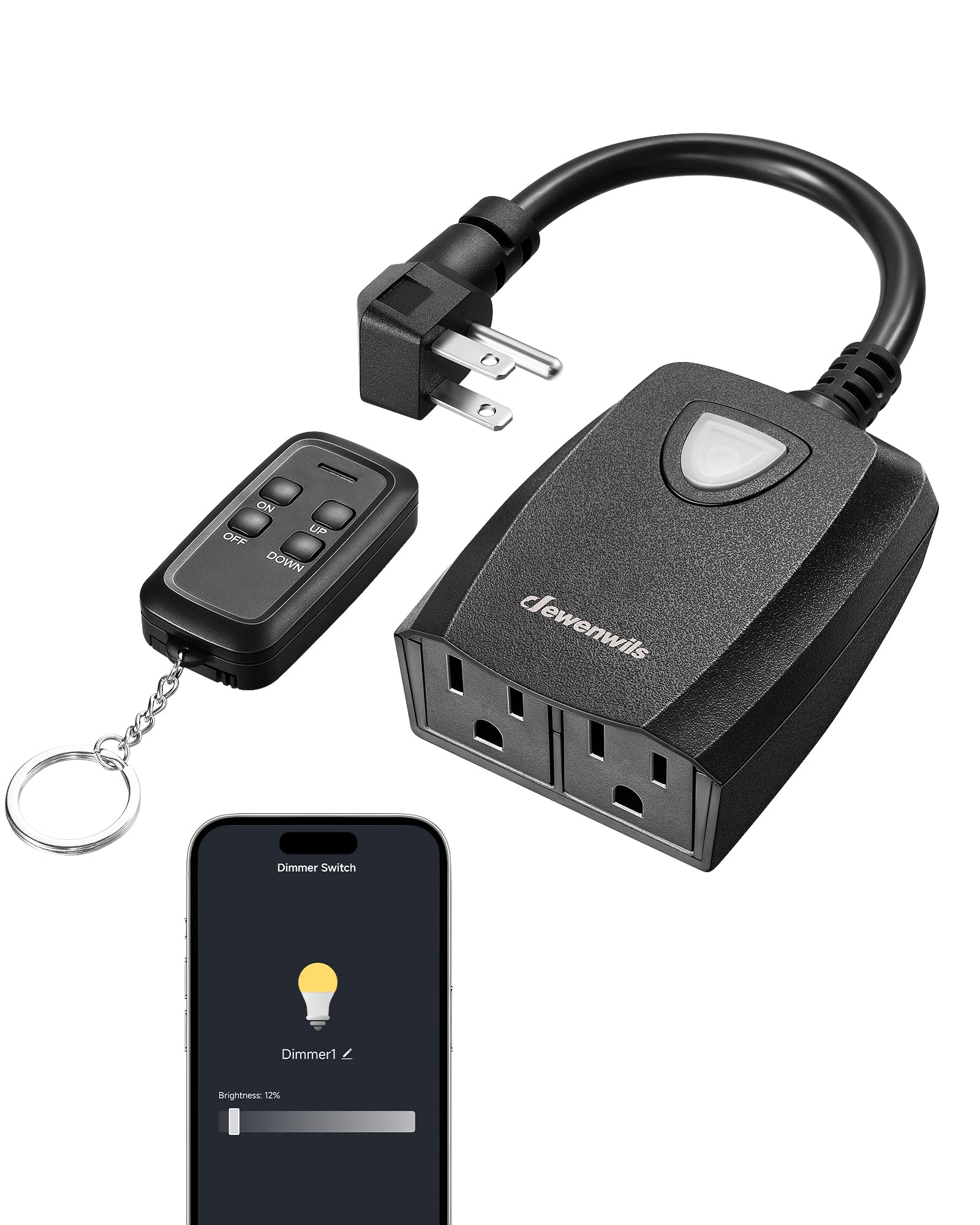 DEWENWILS Outdoor Dimmer for String Lights, Smart Dimmer Plug with Remote, Compatible with Alexa & Google Home, Waterproof, 100FT Range, Remote Dimming for Dimmable LED/Tungsten Bulbs, 2.4GHz Only