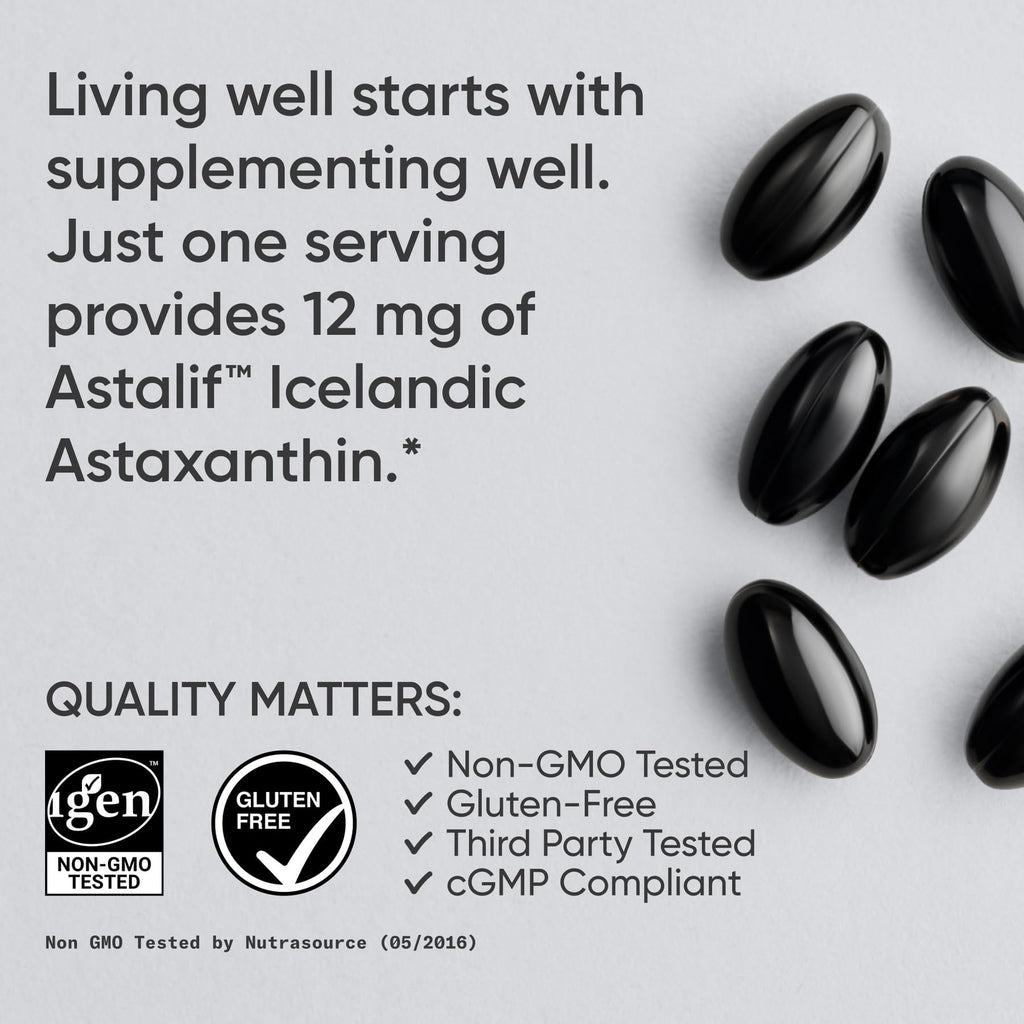 Sports Research® Triple Strength Astaxanthin 12mg w/Organic Coconut Oil - Antioxidant Supplement for Skin & Eye Health Support* - Soy Free · Non-GMO · Gluten Free - 60 Softgels