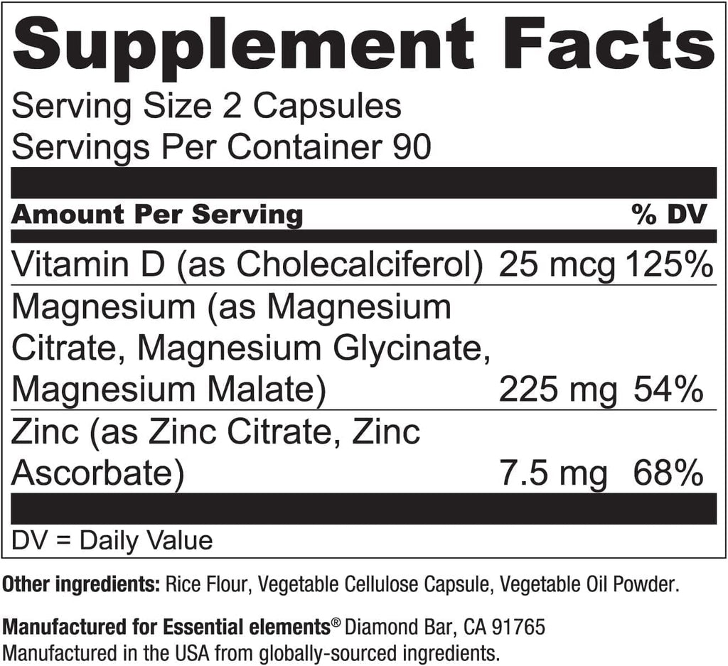 Essential Elements Magnesium Plus Zinc with Vitamin D3 - Scientifically Formulated Heart, Bone, & Muscle Support - 225mg Triple-Strength Magnesium Complex with Glycinate, Malate, Citrate - 360 Count