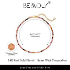 Faceted Multi-Color Tourmaline Anklet for Women - Rainbow Gemstone Beads Anklet with Sparkling CZ Tail Charm - 22cm + 5cm Adjustable 14K Gold Plated Foot Chain - October Birthstone Jewelry Gift for Her, Summer Beach Vacation
