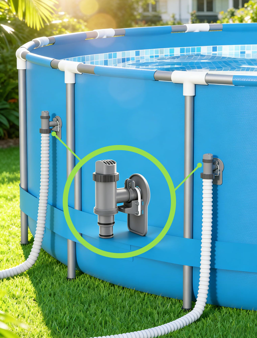 POOLHOUR Plunger Valve with Pipe Holder & Pool Hose Adapter, Above Ground Pool Pump Replacement Parts Compatible with I*tex/Col*m*n Pool, 2 Pack