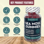 Simply Healthy Premium Sea Moss Gummies, Irish Sea Moss Supplement with Bladderwrack and Burdock Root, Vegan Support Detox Gummies, Plant-Based Wellness, for Gut Health, Superfood 60ct