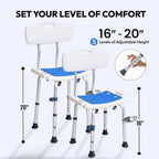 AQUADREA Shower Chair for Inside Shower With Soap box - Height Adjustable Shower Chair for Elderly and Disabled with Removeable Back & Enhanced Non-Slip Feet - Lightweight Aluminum Construction - Blue