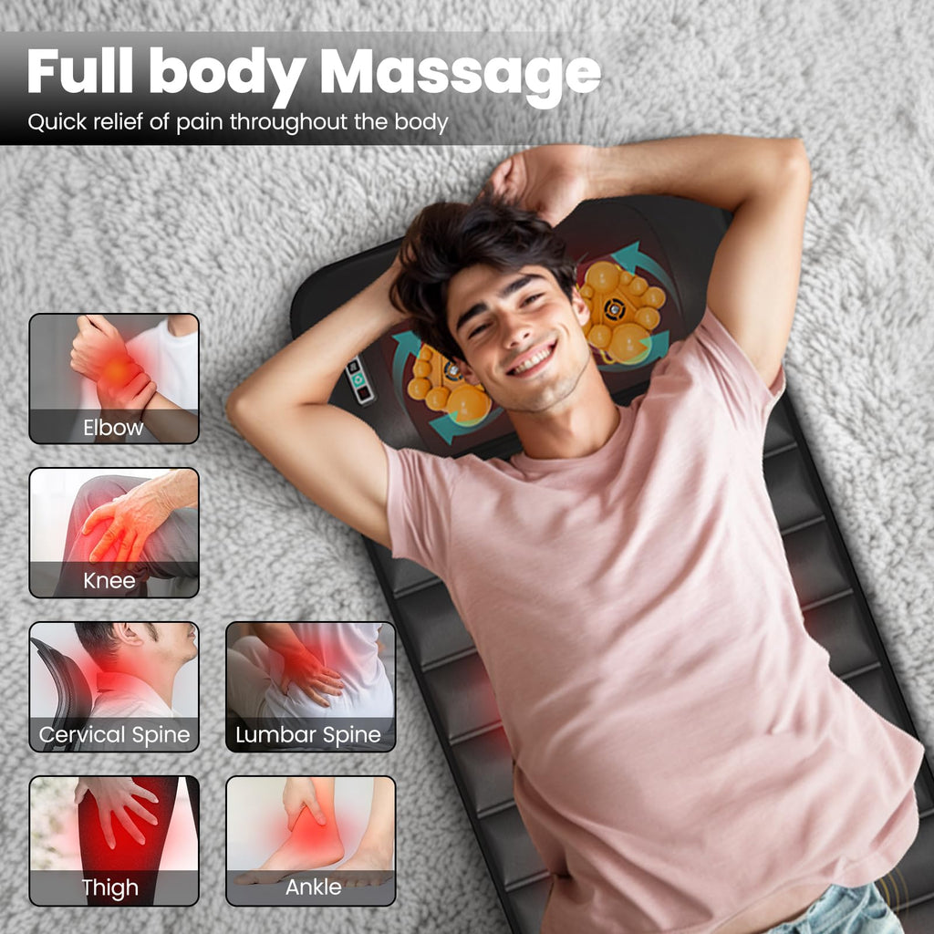 DOPICT Massage Mat, Detachable Neck Massager, Full Body Vibration Heating, Massage Pad with 10 Vibrating Motors and 9 Speed Settings for Home Office Use, Gift for Men Women Parents Christmas,Black