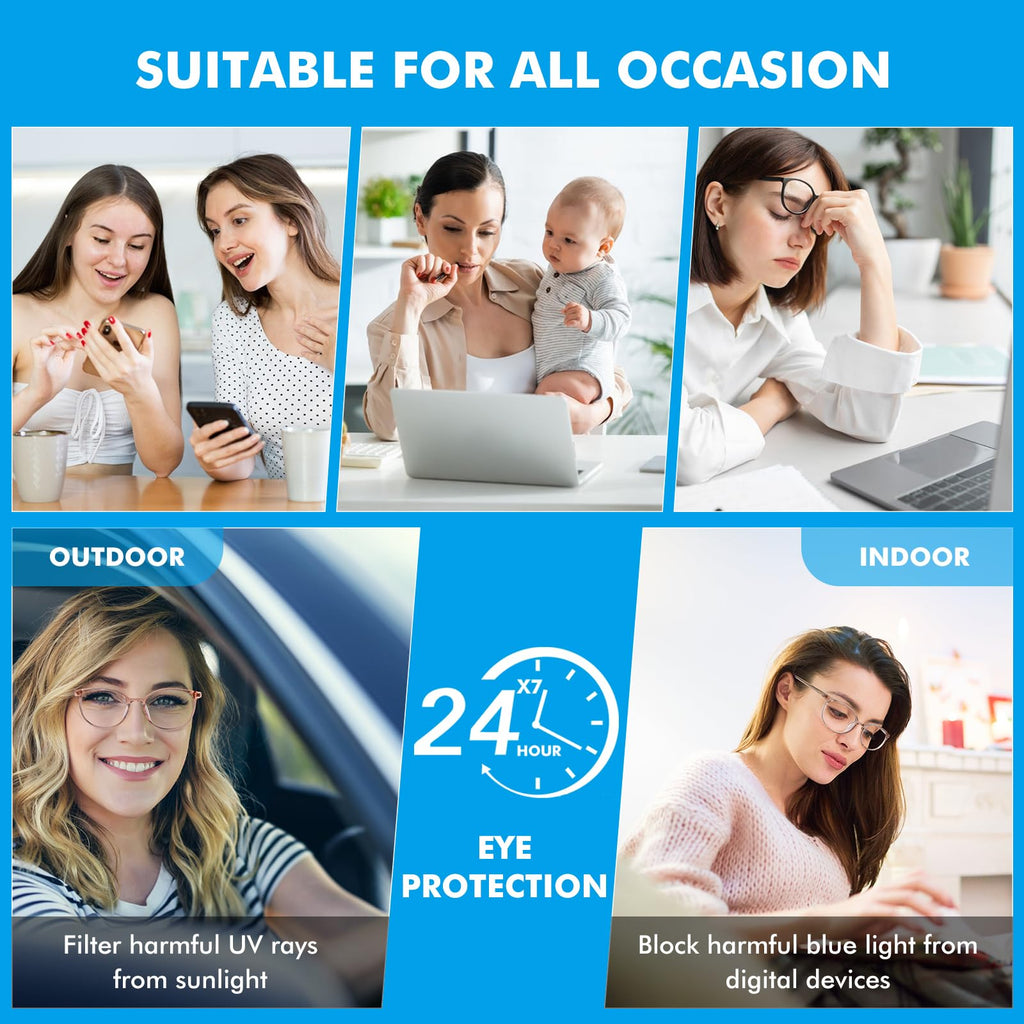 HOFANNO Blue Light Blocking Glasses Computer Glasses Women men,Light TR90 Stylish Round Anti Blue Light Eyeglasses with Anti Eyestrain
