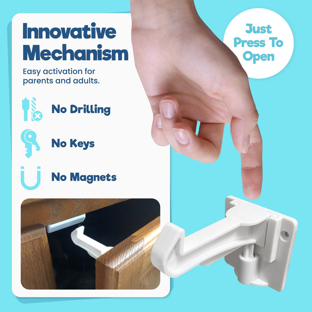 Benny Bradley's Invisible Adhesive Cabinet Locks, White, 10 Pack