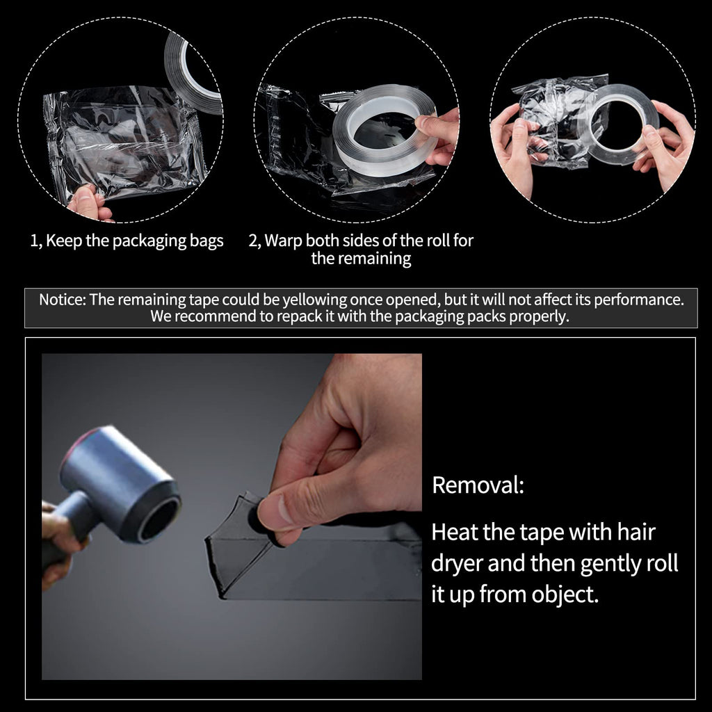 Art3d Traceless Double-Sided Foam Tape, 1/24" x 1/2" x 10', 1 Roll, Crystal