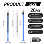 20 Pack 1ml Syringe with Cap for Liquid, 1cc Plastic Small Syringes with Cover for Pets Oral, Scientific Labs, Refilling, Oil or Glue Applicator, Measuring or Transfering Tiny Amount of Liquids, Non-Sterile, No Needle