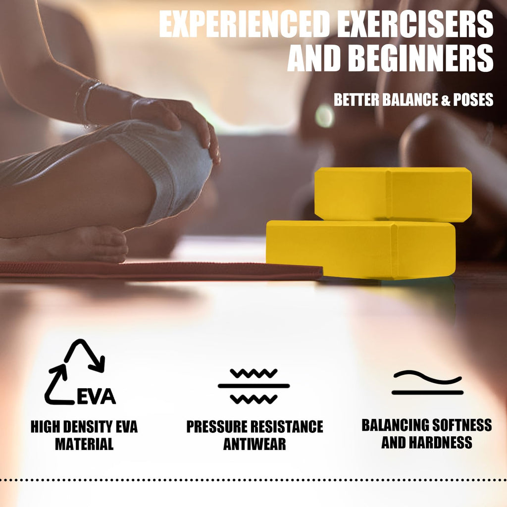 2 Pcs Yoga Blocks, 9"x6"x3" Foam Blocks Yoga Props for Pilates Stretching and Meditation Exercise Blocks Lightweight Yoga Essentials (Yellow, normal)