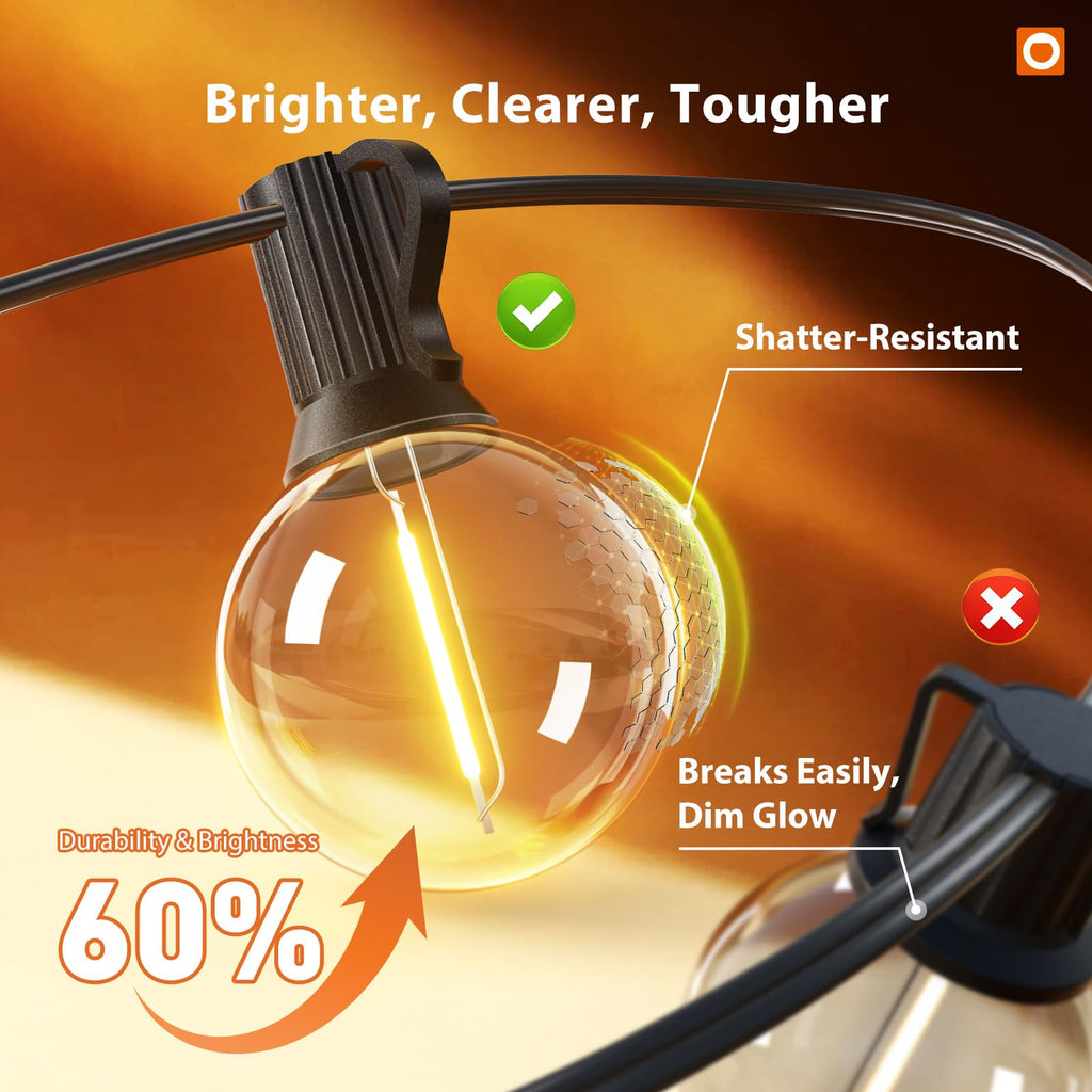 addlon Outdoor String Lights 48FT, LED Shatterproof Bulbs, Dimmable Patio Lights Waterproof, Hanging Outside Lighting for Backyard, Garden, Deck, Balcony, Porch, Café, Decor