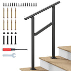 Hand Rails for Outdoor Steps, 2-5 Steps Wrought Iron Handrails for Outdoor Steps, Stair Railing for Porch, Home, Garden, Indoor, Staircase Handrails for Wooden, Cement, Brick, Marble (5 Steps)