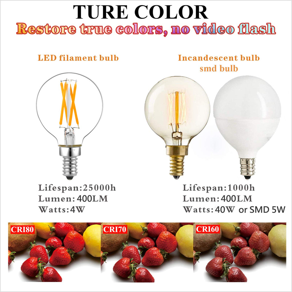 LiteHistory G16.5 E12 Candelabra Bulb 40 watt,Warm Light Bulbs,2700K,6Pack