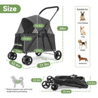 20% Larger Capacity, Wedyvko Dog Stroller for Medium/Small Pets w/Dog Poop Bags & Dispenser, Storage Pouch, Zipperless, Entry in/Out Easy (Black)