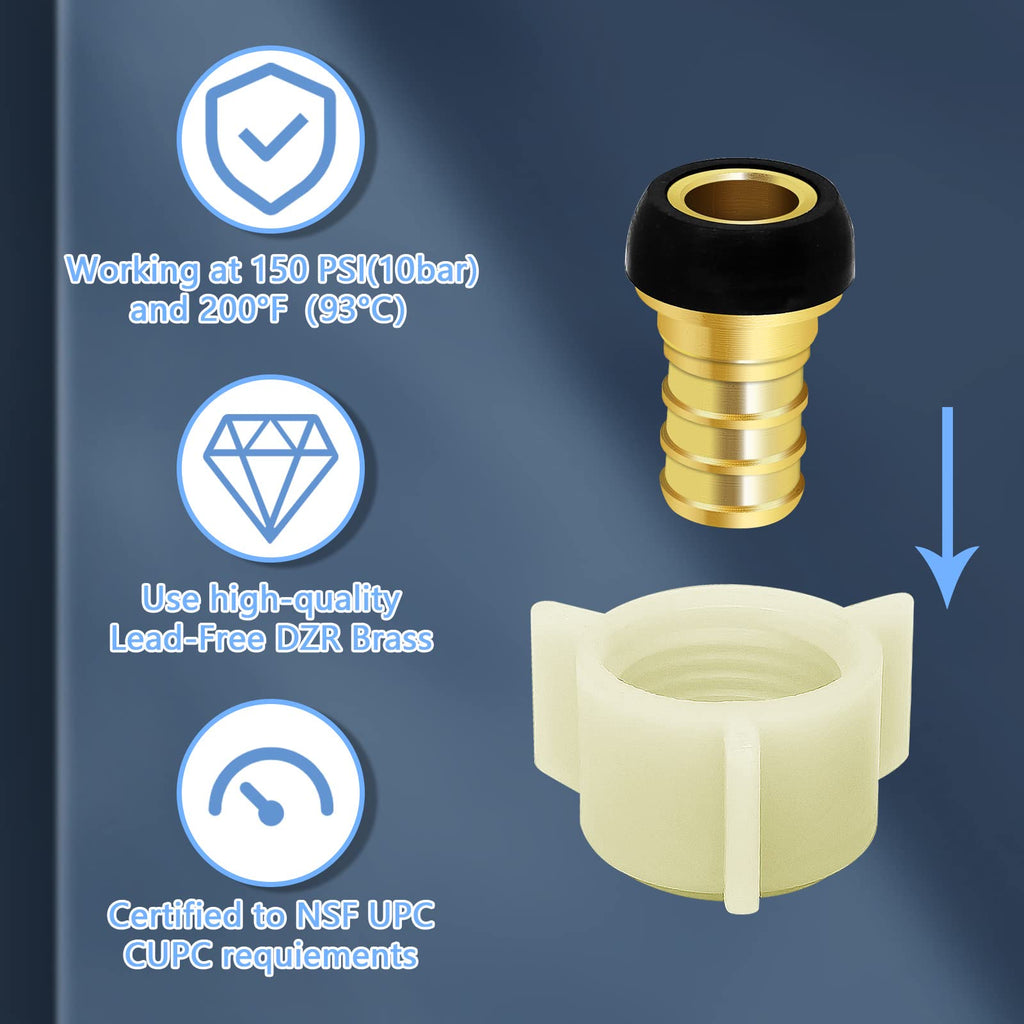 5 PACK PEX Plumbing Fittings Brass Crimp Fitting,1/2 in PEX Fittings X 1/2 Female NPT,PEX Threaded Swivel Adapter for Pipe Plumbing Connection, ASTM F1807