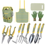 iHansee Green Garden Tools Set 12-Piece, Gardening Gifts for Women Men