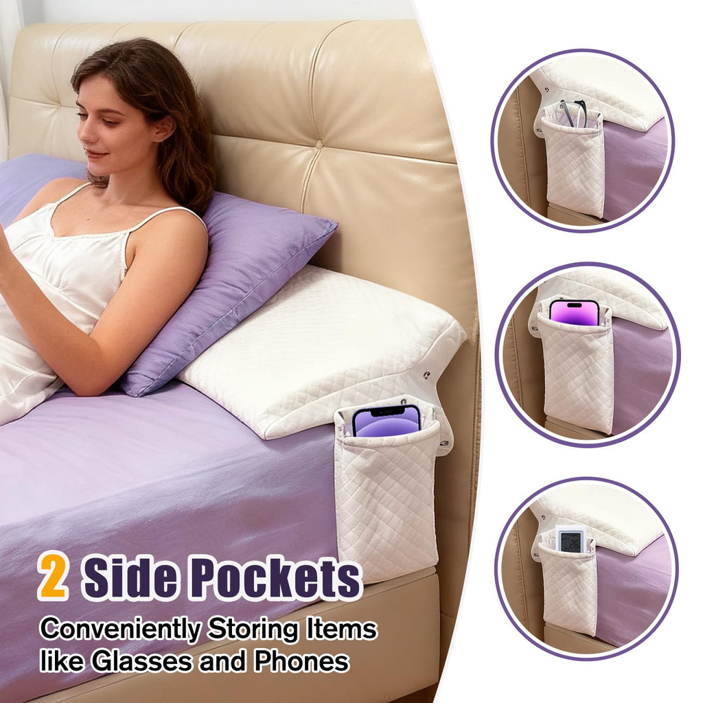 JZHLLA Triangle Bed Gap Filler King High Density Foam Headboard Gap Filler Pillow with 2 PCS Pockets and Removable Washable Cover, Prevent Items from Falling