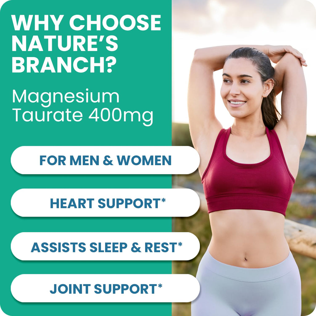 Magnesium Taurate 400mg | High Absorption | 200 Capsules for Sleep, Heart Health, Calm, Joint Supplement for Women and Men | Pure Elemental Mag Powder Plus Taurine - Extra Strength Pills