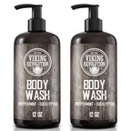 Viking Revolution Men's Body Wash - Eucalyptus Peppermint Body Wash for Men - Mens Natural Body Wash with Vitamin E and Rosemary Oil - Mens Shower Gel Liquid Soap - Peppermint Mens Bodywash (2 Pack)