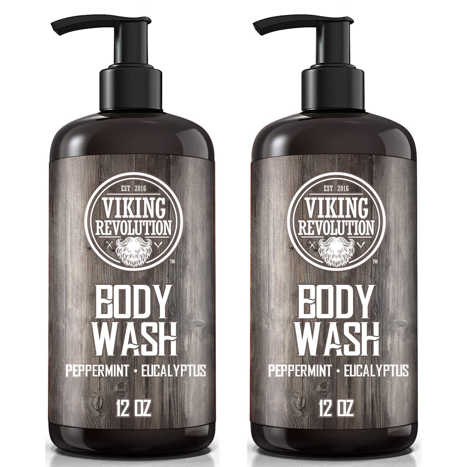 Viking Revolution Men's Body Wash - Eucalyptus Peppermint Body Wash for Men - Mens Natural Body Wash with Vitamin E and Rosemary Oil - Mens Shower Gel Liquid Soap - Peppermint Mens Bodywash (2 Pack)