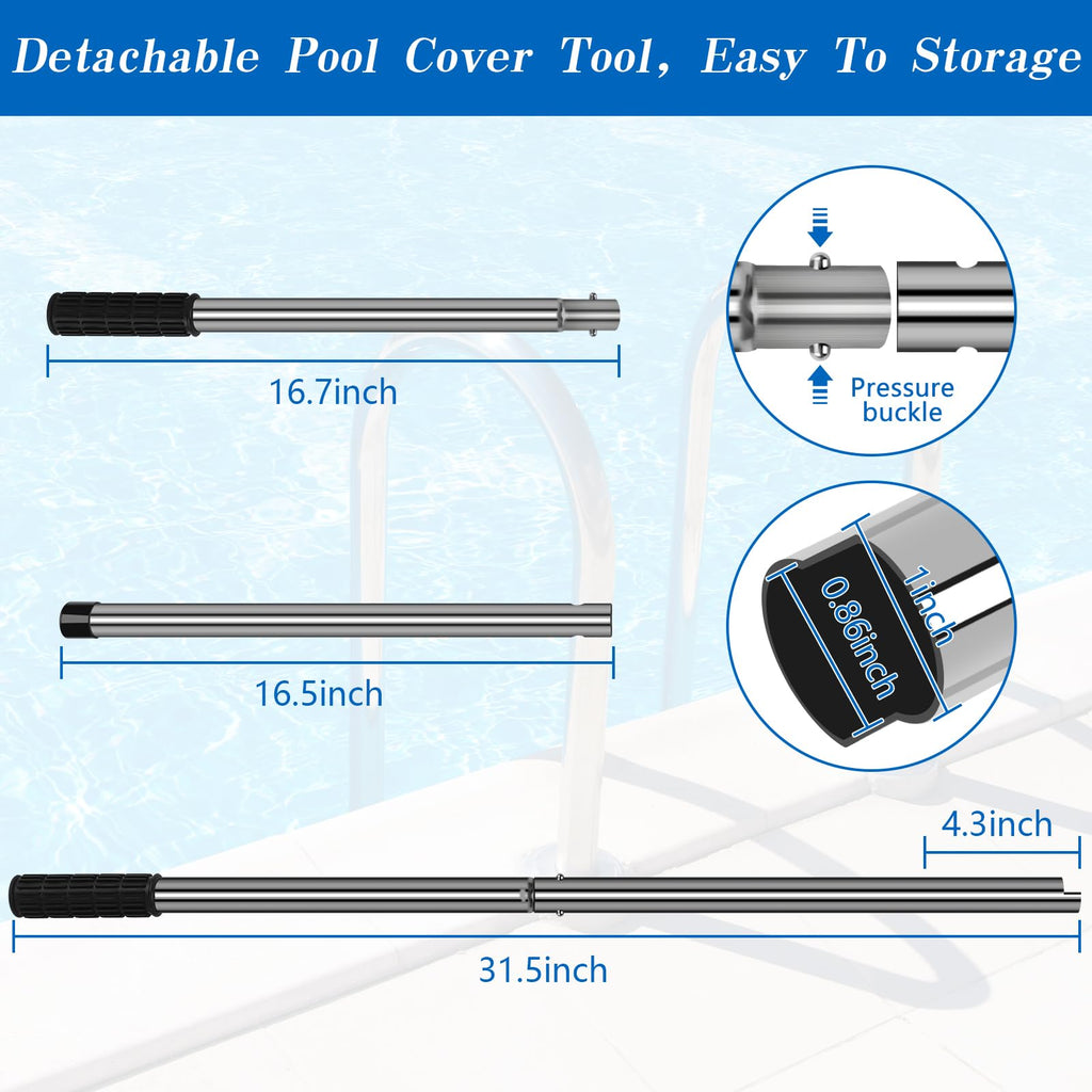 31-1/2 inch Pool Cover Tool, Extra Long Pool Cover Installation Tool, Swimming Pool Safety Cover Installation and Removal Rod Tool, Suitable for All Standard Pool Cover Anchors