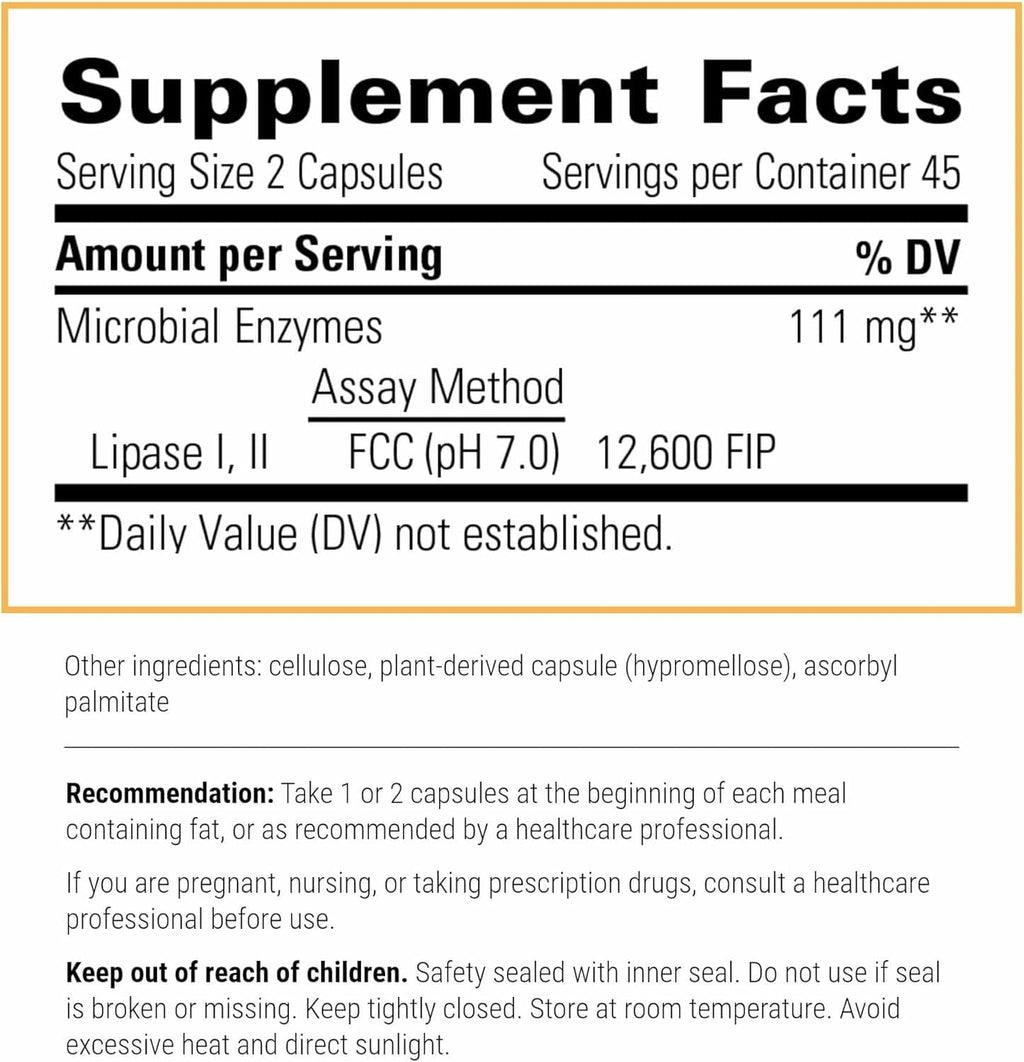 Integrative Therapeutics Lipase Concentrate-HP - Enzyme Supplement for the Digestion of Fats - Nutrient Absorption & GI Tract Health Support* - Dairy-Free & Vegan - 90 Count (45 Servings)