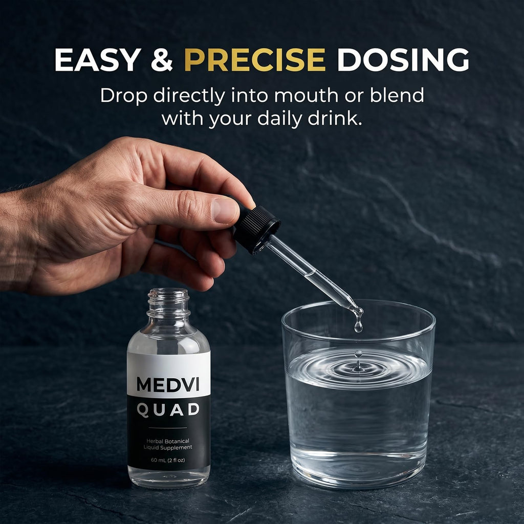 Medvi Quad Liquid Drops for Man - Maca Root, Ginseng, Thin Leaf and Other Formula, Daily Energy Support