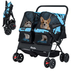PETSITE Double Pet Stroller, Foldable Double Dog Stroller with 2-Seater Carrier, Adjustable Sunshade, Removable Pad, Safety Belt, Storage Basket, 4-Wheel Pet Travel Cart for 2 Puppies & Cats (Navy)
