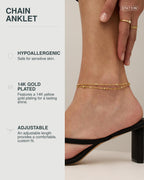 PAVOI Dainty Chain Anklet, 14K Gold Plated, Yellow Gold