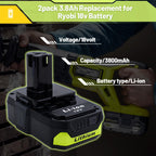Upgraded 3.8Ah P102 Replacement for Ryobi 18V Battery and Charger Combo Lithium ion Compatible with Ryobi 18V ONE + Battery P108 P103 P104 P105 P107 P109 P122 Cordless Power Tools & Charger P117 P118