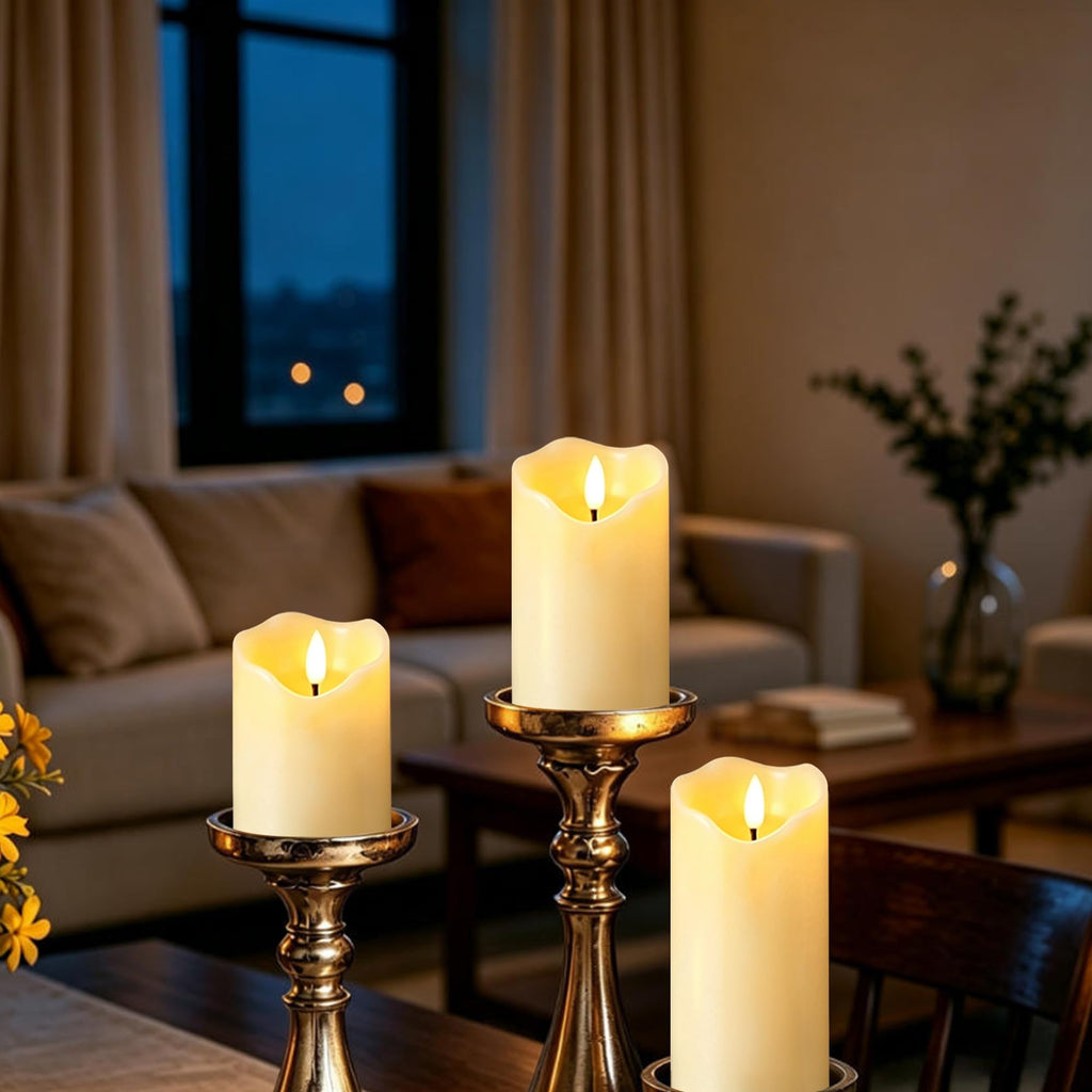 VIEWELLD Flickering Flameless Candles with Remote and Timer, Realistic LED Candles, Battery Operated Candles for Christmas Home Wedding Birthday Decoration, Real Wax Set of 3(Ivory White)