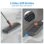 Scrub Brush with Long Handle, Floor Scrub Brush Squeegee Broom for Cleaning, 3 in 1 Shower Scrubber Floor Broom Squeegee for Concrete Tile Wall Deck Patio Grey
