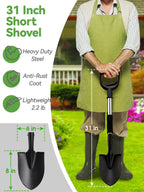Shovel, Garden Shovels for Digging Gardening Heavy Duty, 31 inch Small Short Metal Shovel with D-Handle, Sharp Round Point Blade, Comfort Grip, Camping, Off Road, Soil, Kids Sand Beach Mini Spade Tool