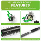 Manual Lawn Aerator Roller Tool, Heavy-Duty Rolling Lawn Aerator, 42 Pre-Attached Steel Spikes, 57 Inch Adjustable Height, Fillable Weighted Drum, 2 Inch Soil Penetrator for Lawn, Garden & Yard Care