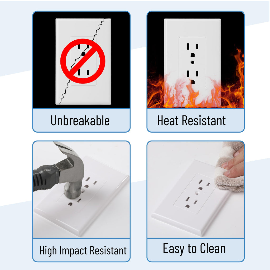 Bates- 1-Gang Duplex Wall Plate, 3.18"x 4.98", 20 Pack White