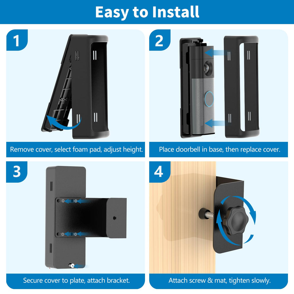 Anti-Theft Ring Doorbell Mount for 2026 Newest Ring Battery/Other Doorbell/Plus/Pro (2nd Gen), No-Drill Camera Doorbell Kits, Non-Blocking Motion Sensor, Accessories for Apartment & Rental, Black