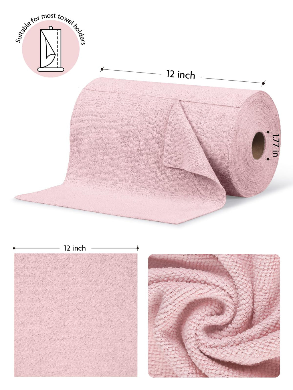 Fantasticlean Microfiber Cleaning Cloth Roll -675 Pack, Tear Away Microfiber Towels, 12" x 12", Reusable, Washable, Ultra Absorbent Dishcloth for All-Around Cleaning Supplies (9 Rolls of Pink)