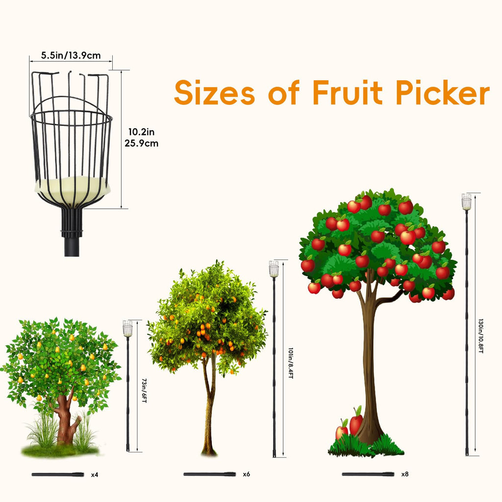 Pragmatist Fruit Picker Pole Tool with Basket, 9.6 FT (116 Inch) Adjustable Fruit Grabber Reacher Tool Long Handle Fruit Catcher for Apple Lemon Pear Citrus Mango Tree Gardening Supplies, Black