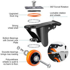 5 Inch Caster Wheels with Safety Brake 2400Lbs, Heavy Duty Casters Set of 4, Industrial Swivel Casters with Double Ball Bearings, Polyurethane No Noise Wheels for Cart,Furniture(Hardware Include)